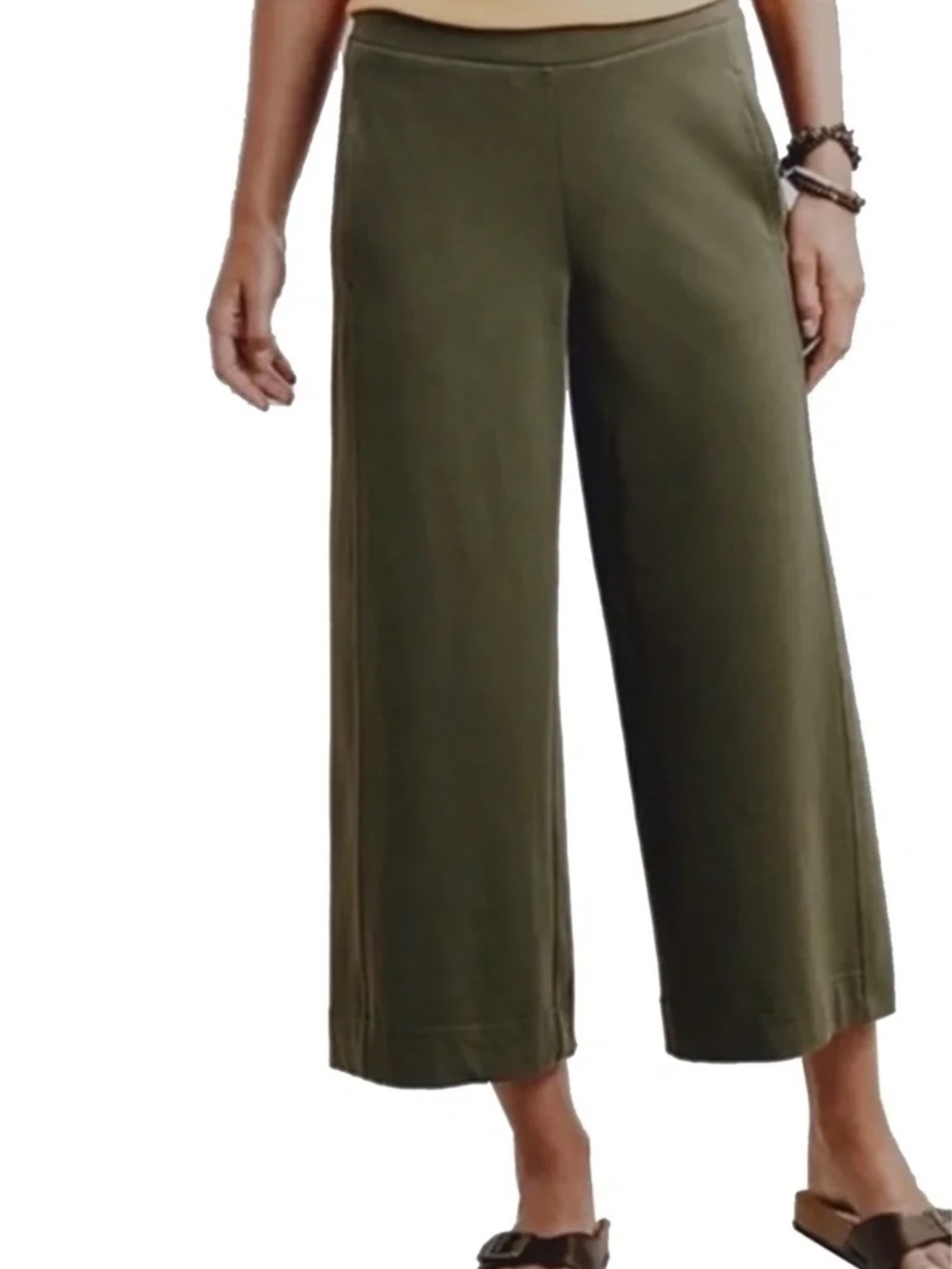 J. Jill Capri Pants Trousers 100% Cotton Moss Green Pull On Pockets XSP S Petite